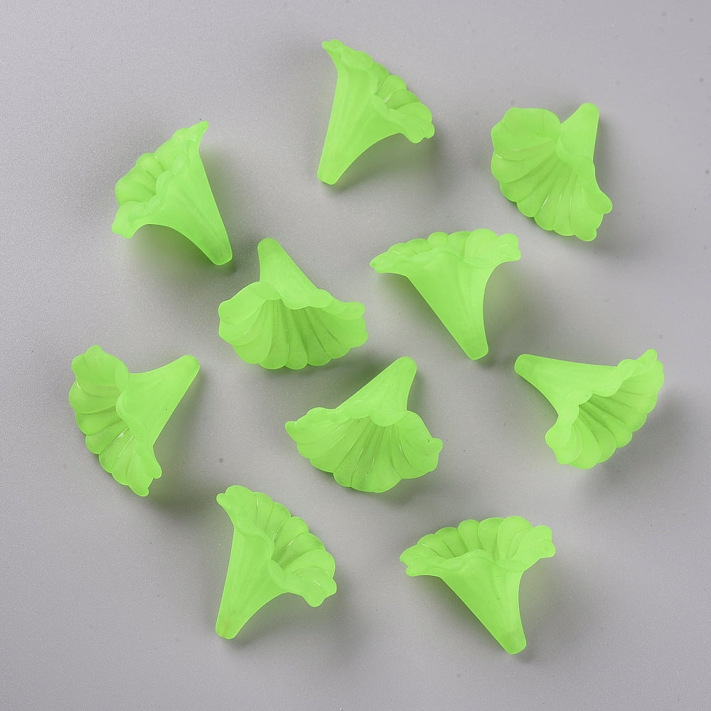 Transparent Acrylic Beads Calla Lily Frosted Lawn Green 40.5x33x35mm Hole: 1.8mm about 135pcs/500g