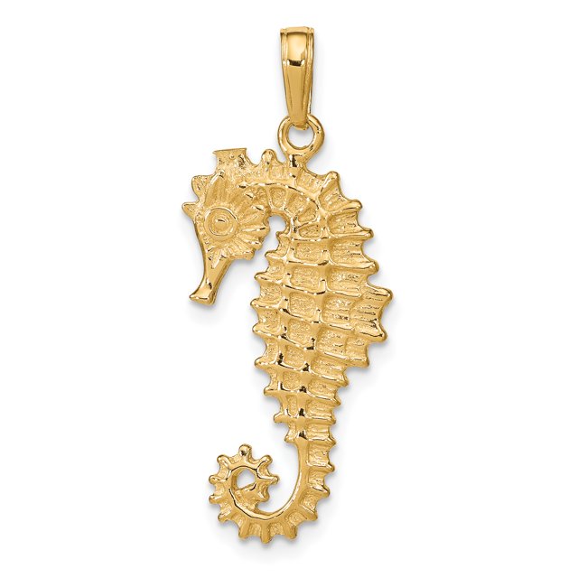Collier Hippocampe en Or Jaune 14k Pendentif Poisson Vie Marine