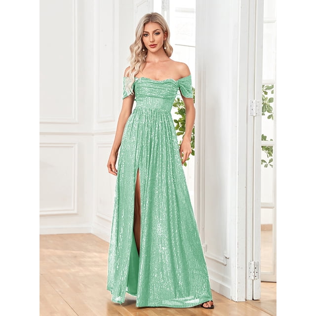 Robe de Mariage Robes d'Invité de Mariage pour Femmes Carte Populaire Épaule Col Droit Robe Fendue en Ligne Robe de Dîner Longue Robe Femmes Perles