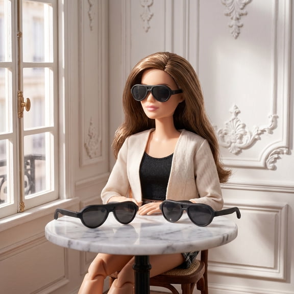 HOOWIFFY 12Pcs Mini Sunglasses For Dolls Black Round Shape Playtime Set