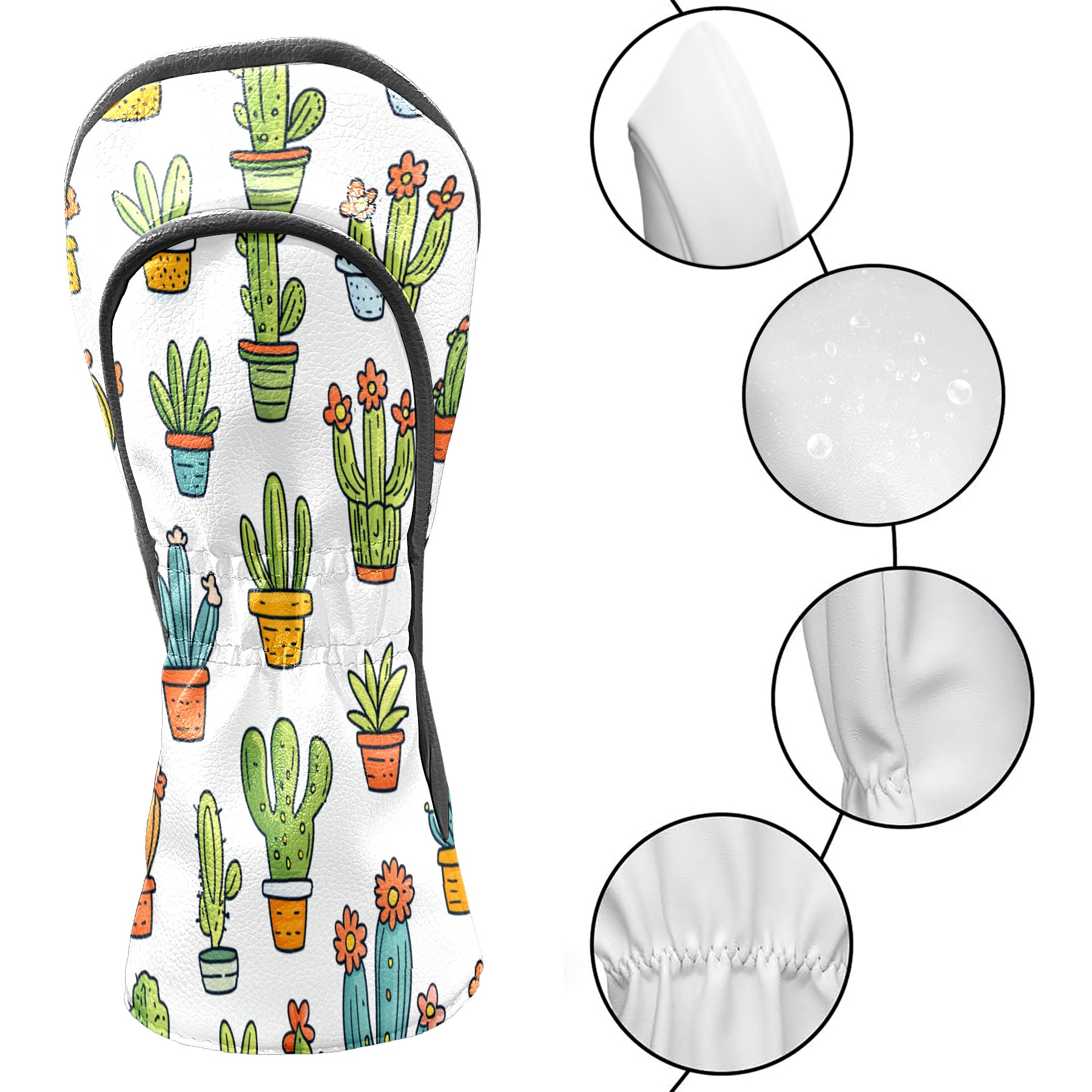 Golf Club Covers PU Leather Waterproof Head Covers for Fairway Woods Hybrids Succulents