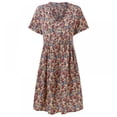 thumbnail image 3 of Femmes Mini Robe - Mignon Boho Manches Courtes V Robe Florale Robe de Plage Décontractée Robe de Balançoire, 3 of 9