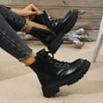 thumbnail image 4 of Xfvqtps Womens Ankle Boots Winter Fashion Low Heel Boots with Fleece Lined Side Zipper Lace up Round Toe Chunky Sole Casual Boots Black, 4 of 9