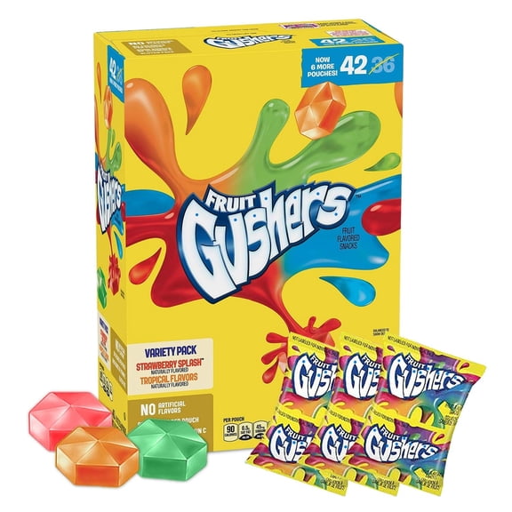 Fruit GUSHERS Variety Snacks Tropical and Strawberry Splash Fruit Candy – Individually Wrapped Candy Pouches for Office, Home, After School, Lunchtime, Picnics, Party, Halloween (42 PCS)