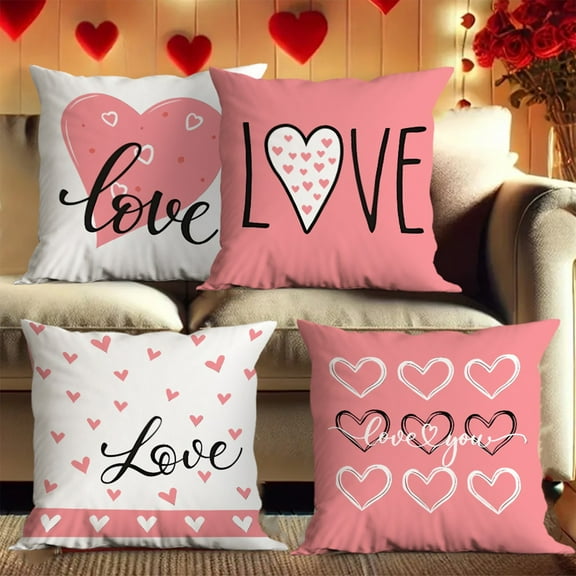 Valentine’s Day Throw Pillow Case Decorations - Valentine Linen Cushion Cover 18 x 18 Inches Heart Love Gift Decor for Sofa Couch