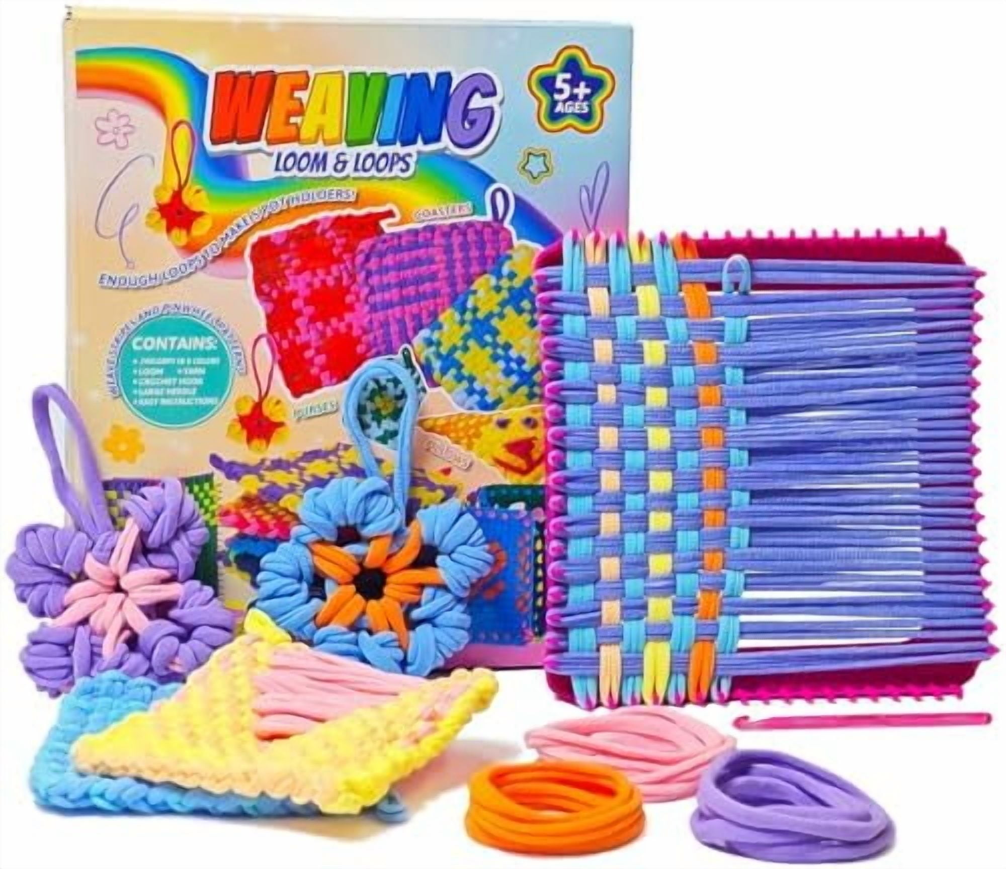 Weaving Loom Kit Toys for Kids and Adults DIY Arts and Crafts for Girls Ages 5 6 7 8 9 10 12, Pot Holder Loom Knitting Kits Includes 8 Color Craft Loops for Beginners$$Art & Craft