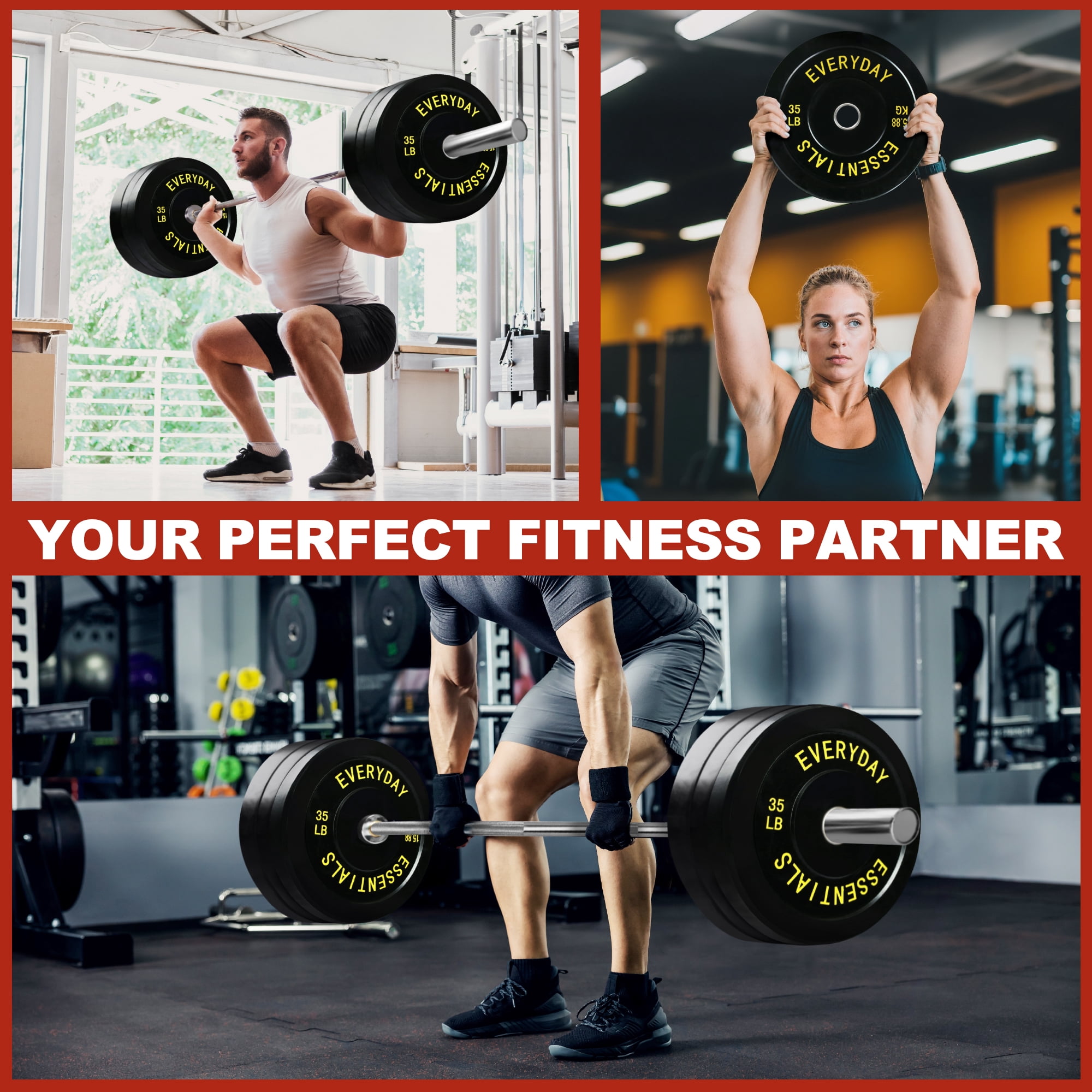 FlexWave 2-Inch Olympic Bumper Weight Plate Set，with Steel Hub, Black, Multiple Sizes，for Strength Training & Home Gym