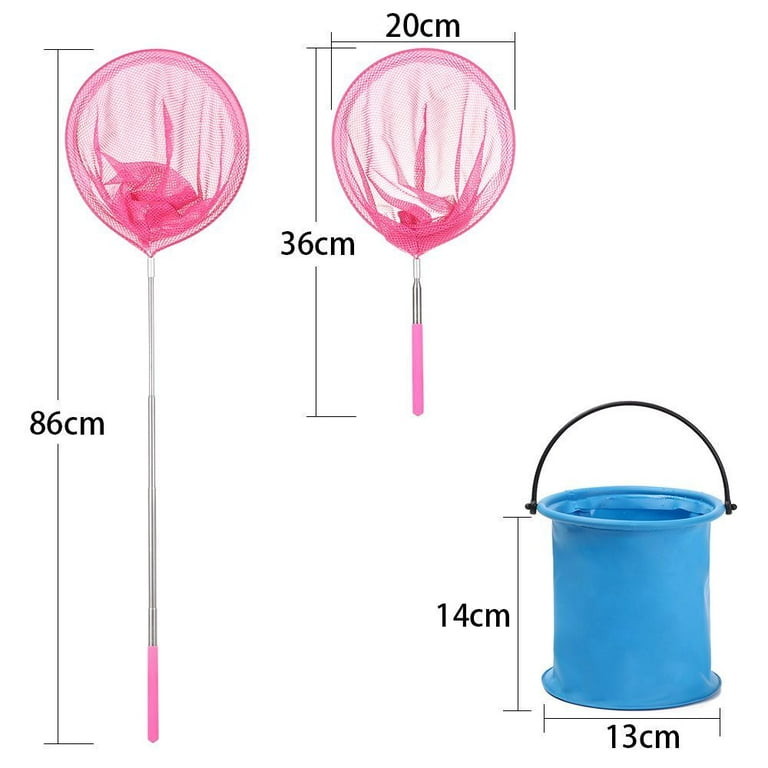 Kids Stainless Steel Rod Telescopic Round Butterfly Dragonfly Net Bug  Catching Net Catch Tadpole Fish Bucket Insect Cage ORANGE NET 