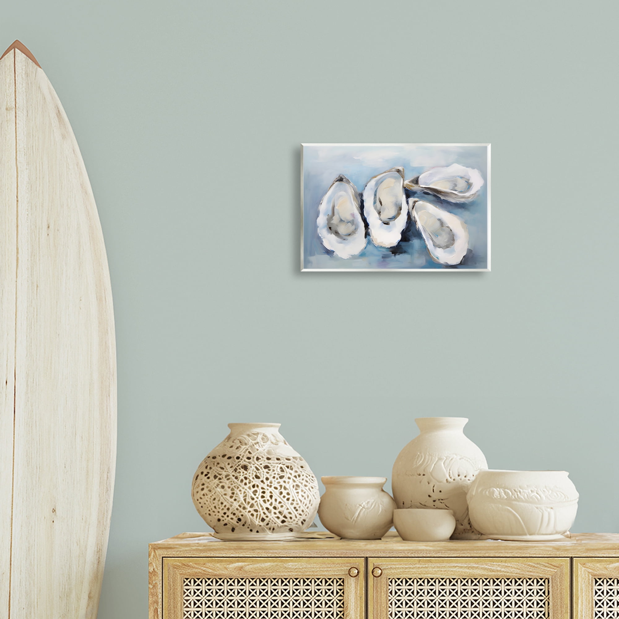 Stupell Industries Four Oysters Impression Nautical & Beach Painting Unframed Art Print Wall Art, 15 x 10