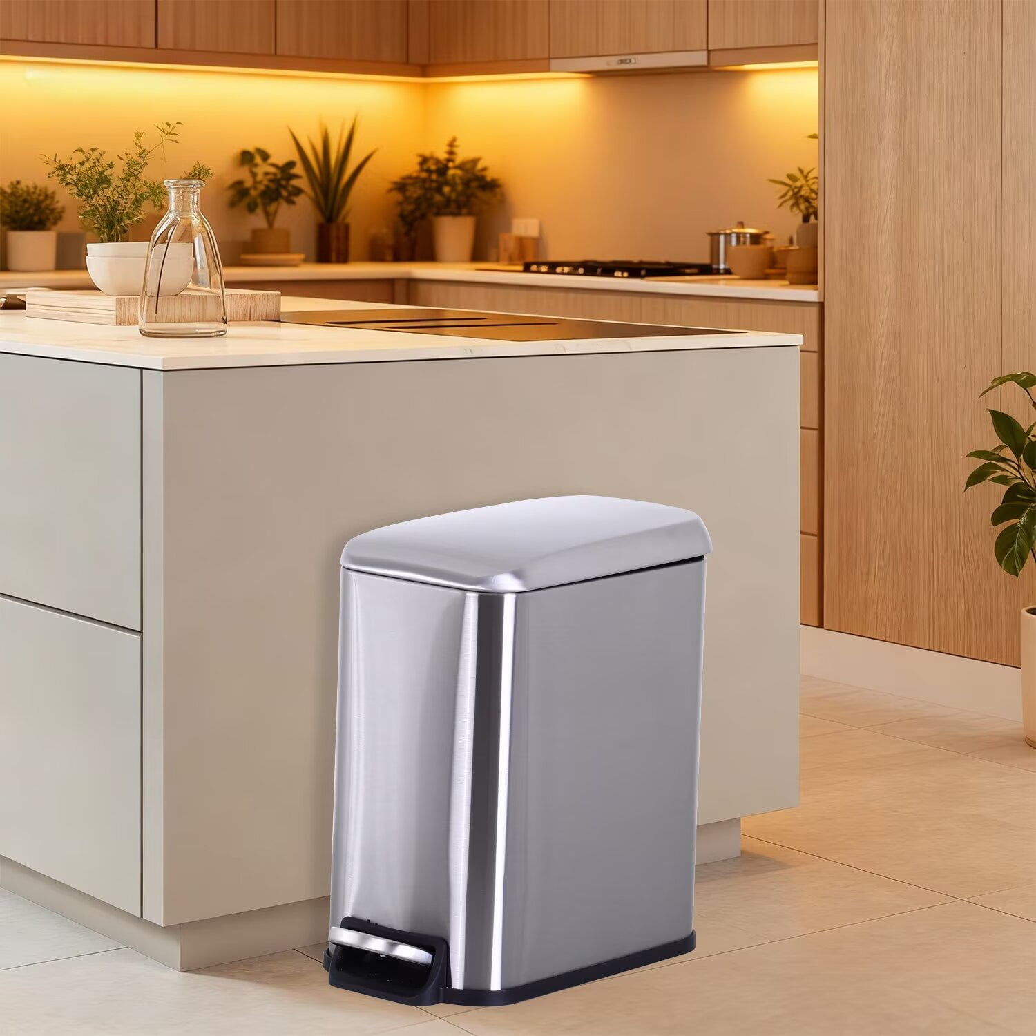 YRLLENSDAN,Stainless Steel Kitchen Trash Cans,Small Trash Can with Lid,Bathroom Trash Cans,Removable Bucket,with Foot Pedal,1.3 Gallon,SS