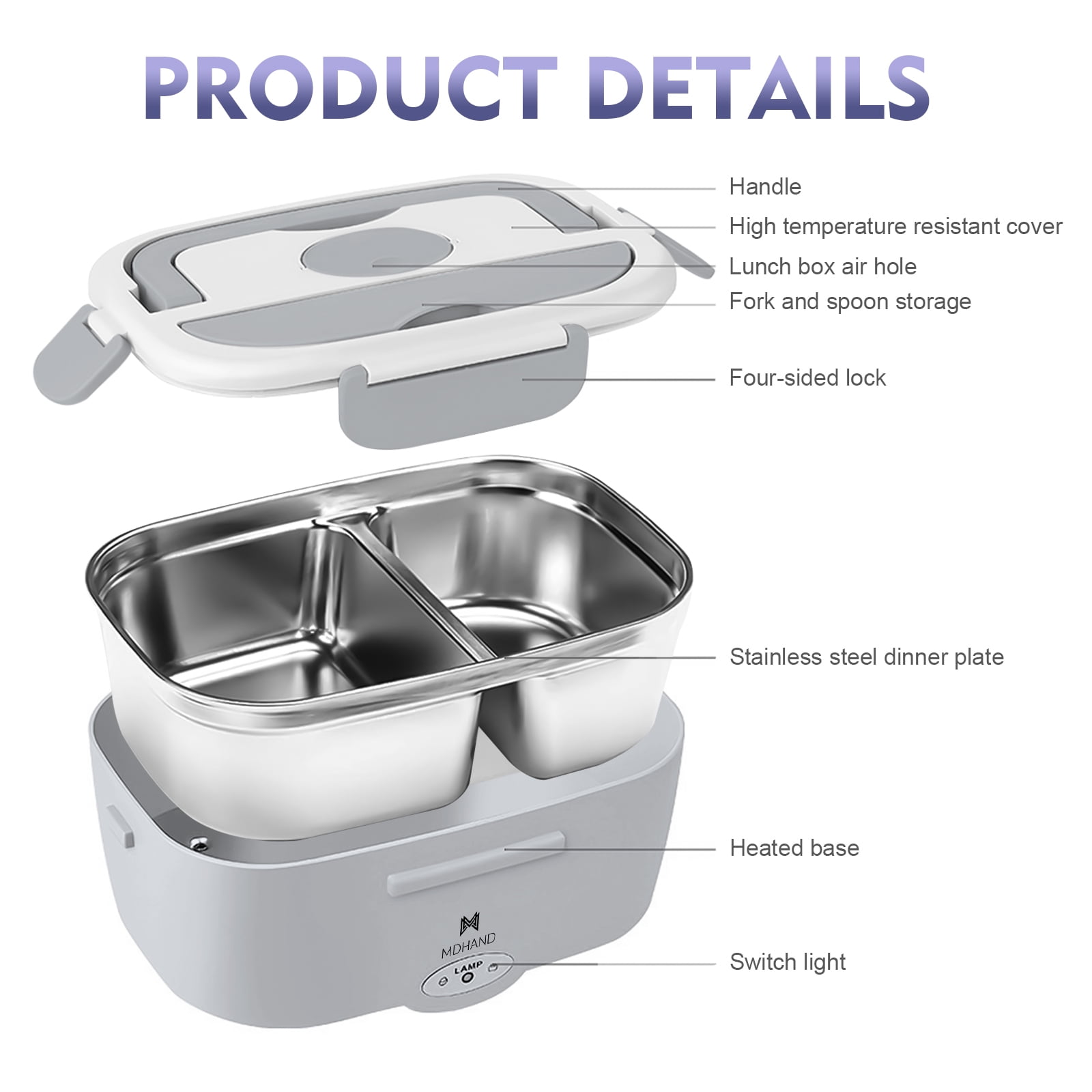 Welan Electric Lunch Box Food Heater 65W Faster Heated Food Warmer Self Heating Lunch Box for Work/Car/Outdoors, Portable Lunch Case with Bag