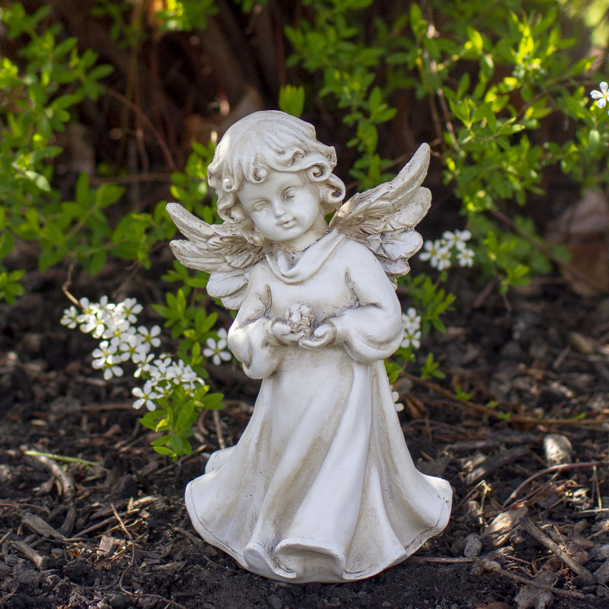 Northlight 6.5" Angel Girl Holding Flower Outdoor Garden Statue - image 2 of 5