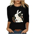 thumbnail image 2 of Cavosen Happy Easter 3/4 Sleeve Womens Tops Summer Cute Bunny Print Pullover Shirts Crewneck Festival Blouse Vacation Holiday T Shirts Loose Dressy Trendy Workout Tees Black XL, 2 of 5