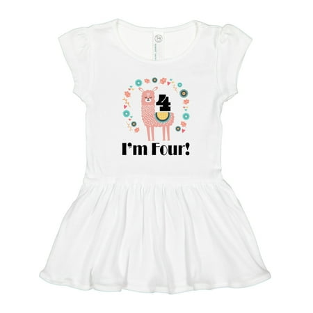 

Inktastic 4th Birthday Llama for Girl Gift Toddler Girl Dress
