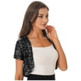 thumbnail image 5 of Zaldita Womens Sequin Jacket Open Front Blazer Casual Short Sleeve Bolero Shrug Cardigan Coat Black One Size, 5 of 7