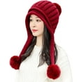 thumbnail image 2 of CAILDANL Women Winter Peruvian Cover Ears Beanie Hat Ear Flaps Sherpa Ski Snow Hats Knit Fleece Lined 3 Pom Pom, 2 of 4