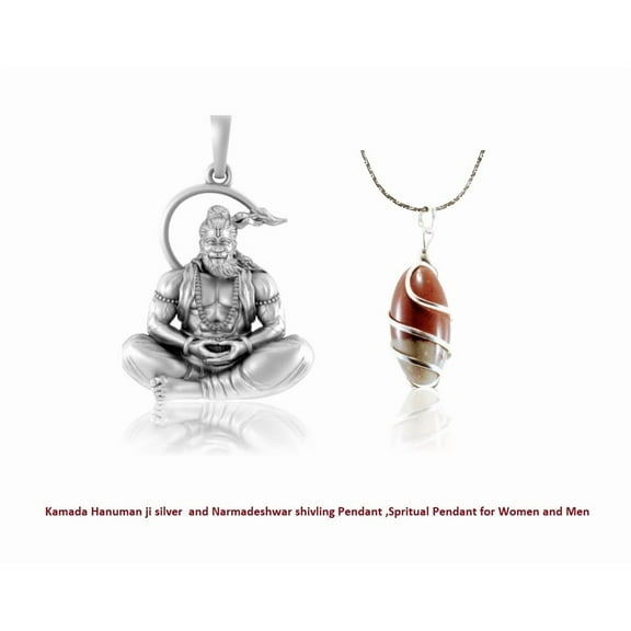 Kamada Hanuman ji silver and Narmadeshwar shivling Pendant ,Spritual Pendant for Women and Men