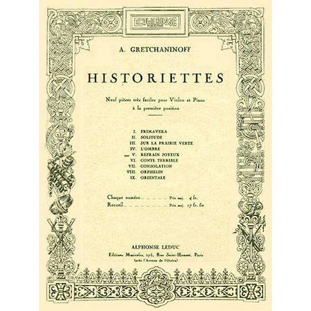 Historiettes Op 118 No 5 Refrain Joyeux Alexander Grechaninov Sheet Music Songbook Walmart Com Walmart Com