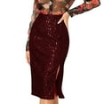 thumbnail image 2 of BLTIBY Women's Sequin Skirt Midi High Waist Elegant Stretchy Sparkle Side Slit Pencil Glitter Skirt Slit Party Cocktail Wine S, 2 of 5