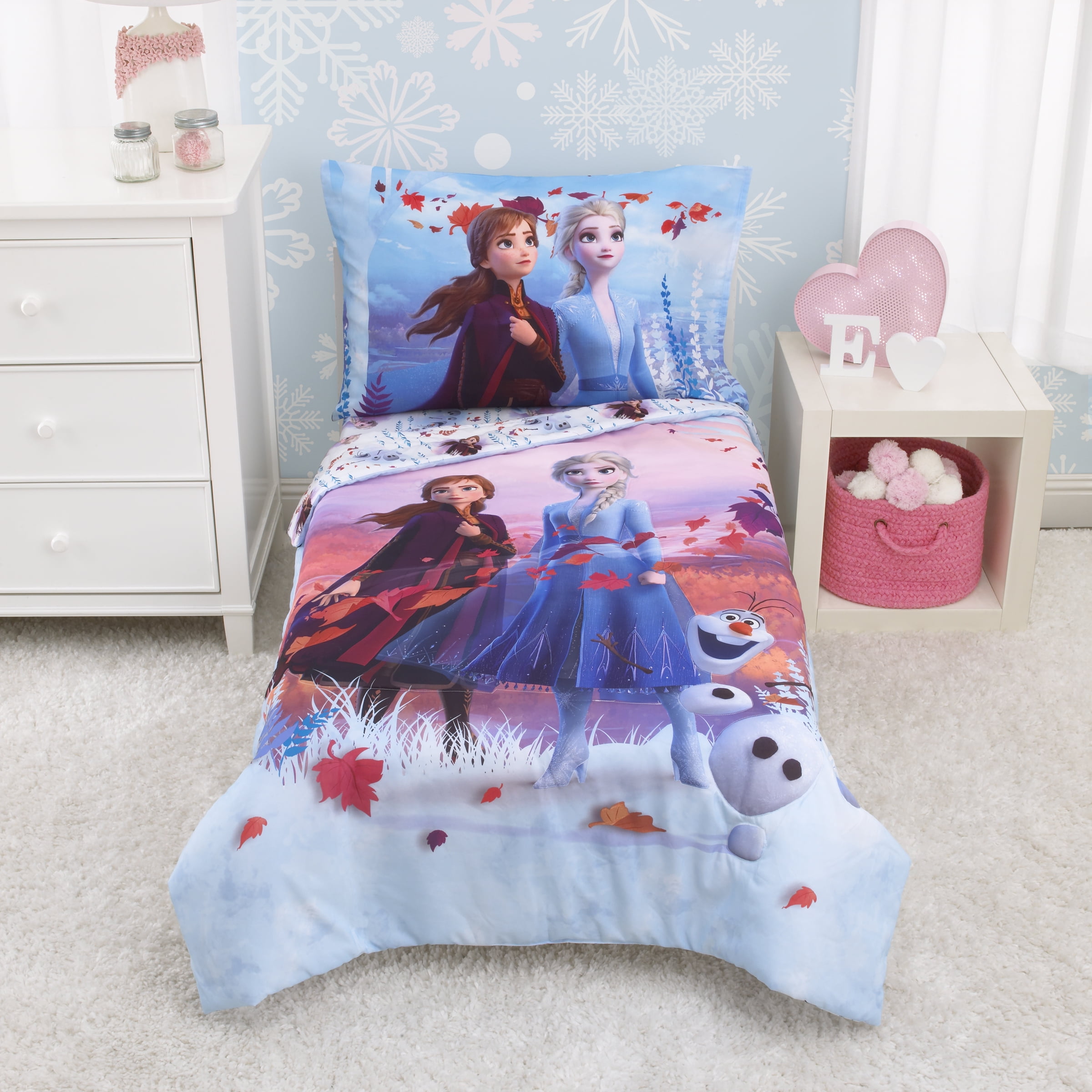 5 PCS Set for Kids Disney Frozen II Twin Bedding Sheet Set with Twin Comforter 