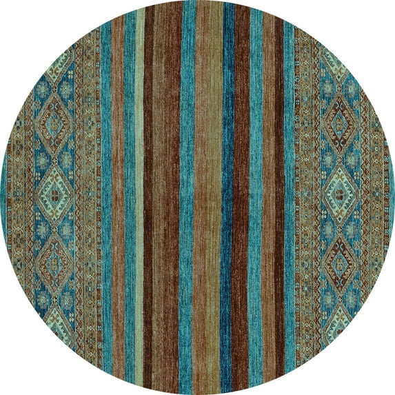 Ahgly Company Indoor Round Abstract Light Blue Modern Area Rugs, 7' Round