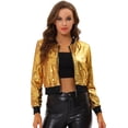 thumbnail image 1 of Disfraz de navidad Top de lentejuelas para mujer, manga larga, brillante, brillante, para fiesta, chaqueta de bombardero Amarillo XS, 1 of 6