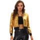 thumbnail image 1 of Disfraz de navidad Top de lentejuelas para mujer, manga larga, brillante, brillante, para fiesta, chaqueta de bombardero Amarillo XS, 1 of 6