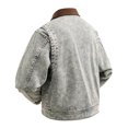 thumbnail image 4 of Rexolia Mens Vintage Washed Denim Jacket Corduroy Collar Long Sleeve Snap Button Jean Coat Retro Streetwear for Fall Winter Outdoor Light Gray L, 4 of 7