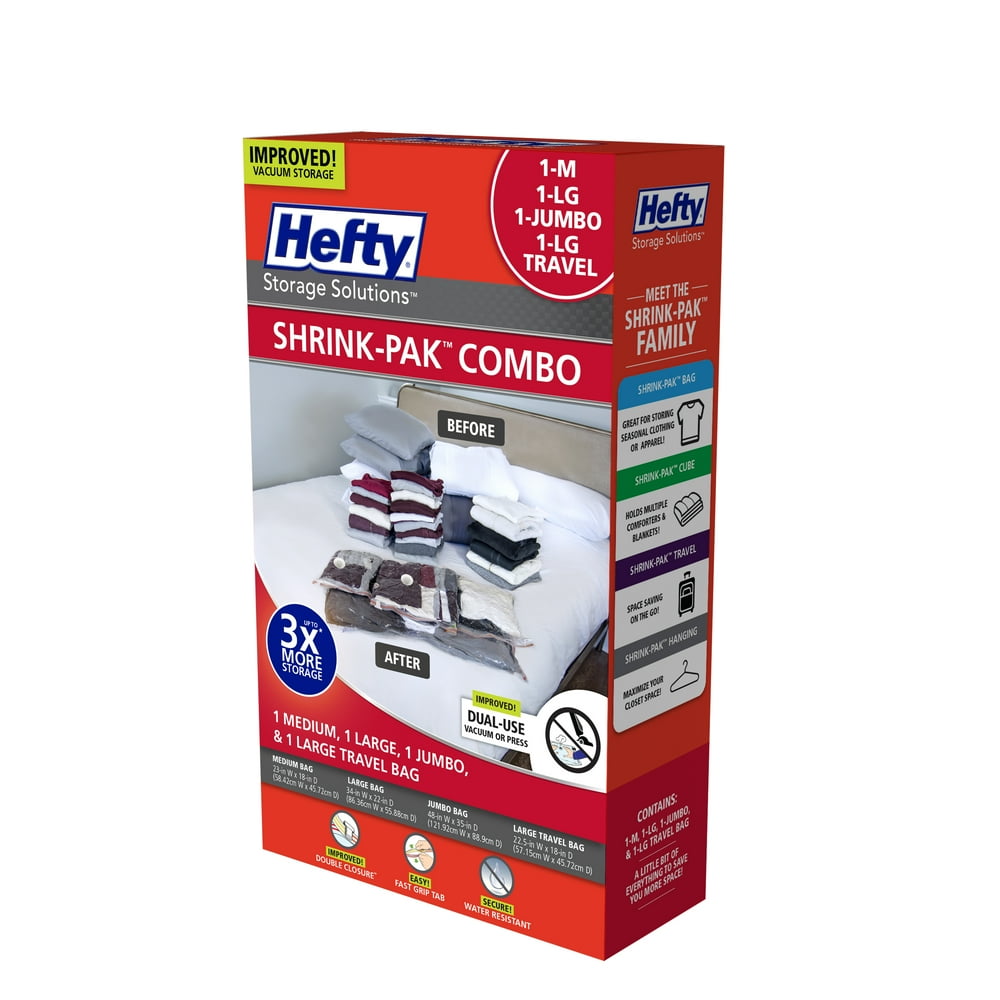 Hefty SHRINKPAK 1 Medium Bag, 1 Large Bag, 1 Jumbo Bag, & 1 Large
