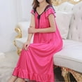 thumbnail image 2 of HVOBTTY Womens Pullover Soft Nightdress, Nightgowns for Women, Women's Casual Solid Color Loose V Neck Bowknot Ruffled Short Sleeve Ice Silk Long Length Nightgown Hot Pink, L, 2 of 4