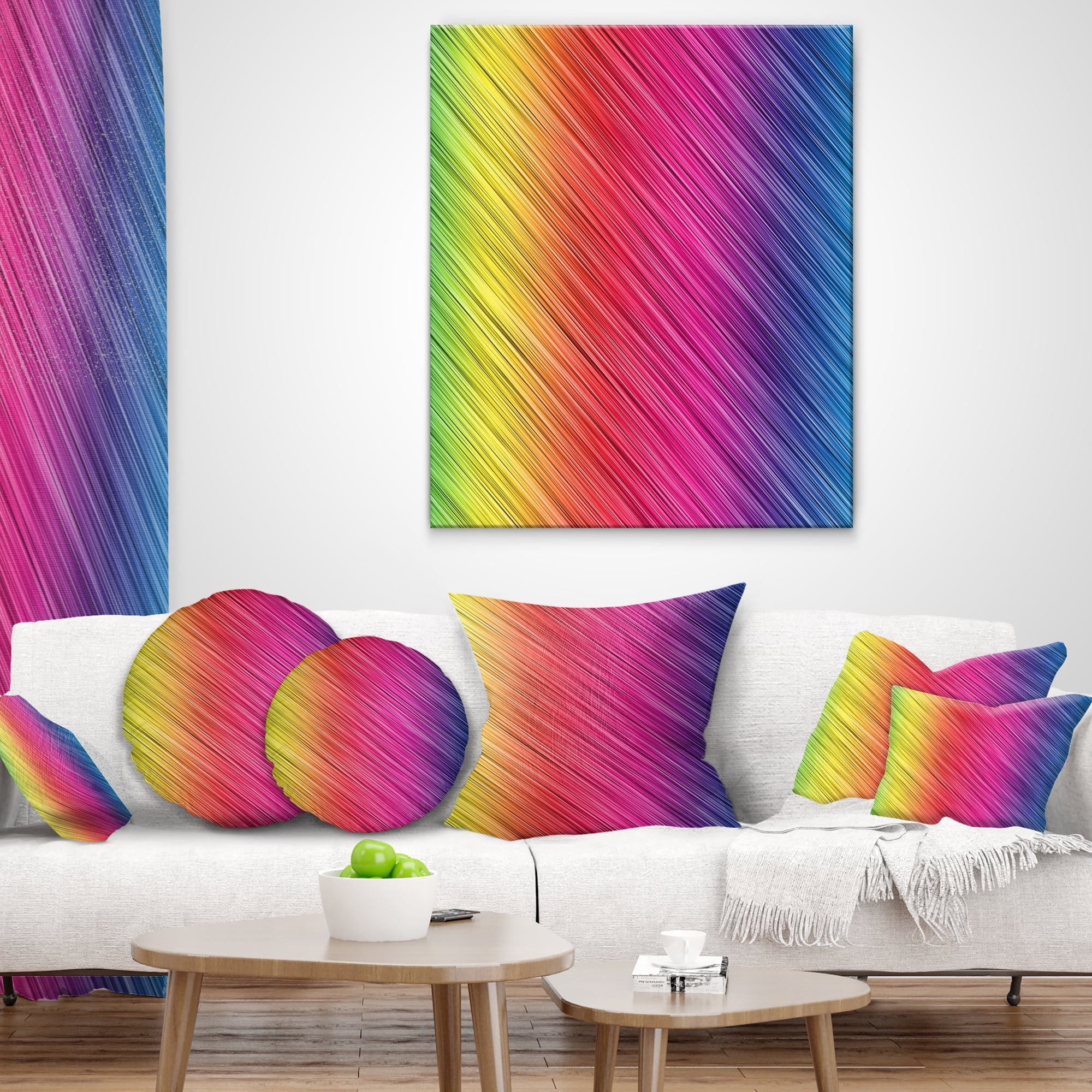 Designart Multi Color Neon Glowing Lines - Abstract Throw Pillow - 16x16