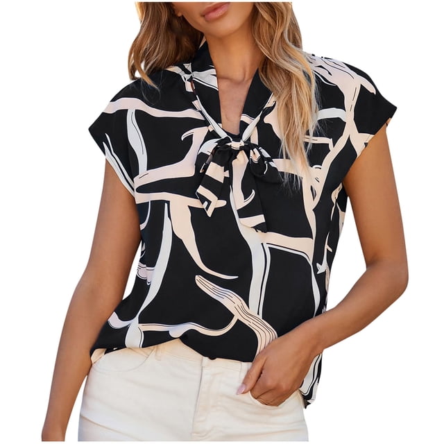 Mode Femmes Décontracté Confortable Imprimé Col en V Manches Courtes Haut Blouse T-Shirt