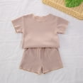 thumbnail image 3 of Scyoekwg Baby Girls Clothes Infants Toddler Baby Girl Outfit Round Neck Short Sleeve T-Shirt Tops Elastic Waist Shorts Suit (Khaki,18-24 Months), 3 of 5