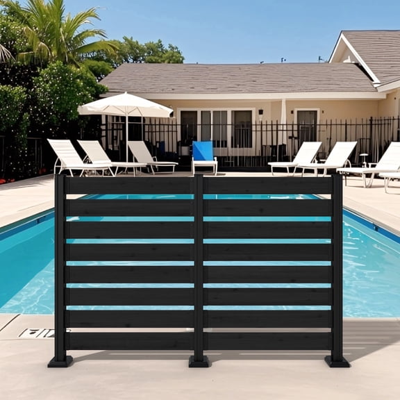 VEIKOUS 48"H x 78"L Freestanding Privacy Screen 2-Panel W/ Metal Stakes & Ground Fixed, Windproof Outdoor Divider Screen for Garden, Pool, Black