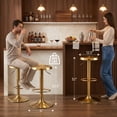 thumbnail image 3 of Gold Bar Stools Set of 2, 360° Swivel Round Adjustable Counter Height Bar Stools, Industrial Backless Metal Bar Chairs for Kitchen Island with Footrest, 3 of 8