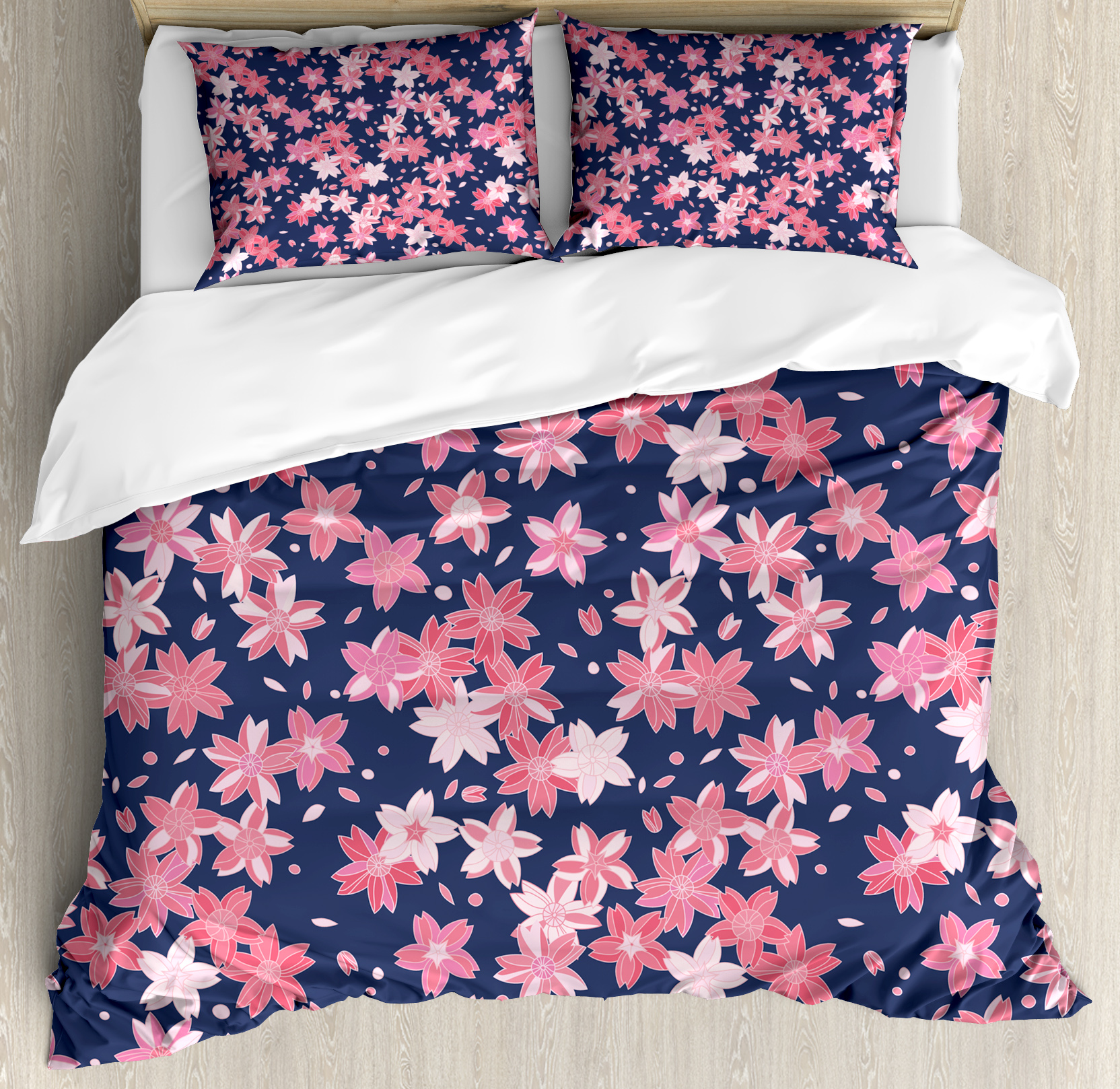 Navy And Blush Duvet Cover Set Delicate Spring Theme Flourishing