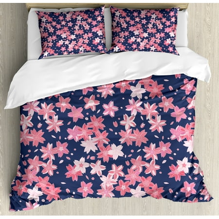 Navy And Blush Duvet Cover Set Delicate Spring Theme Flourishing