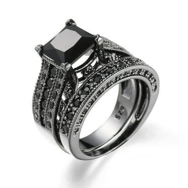 Up to 65% off amlbb Womens Rings Clearance 2-in-1 Womens Vintage Black Silver Engagement Wedding Band Ring Set