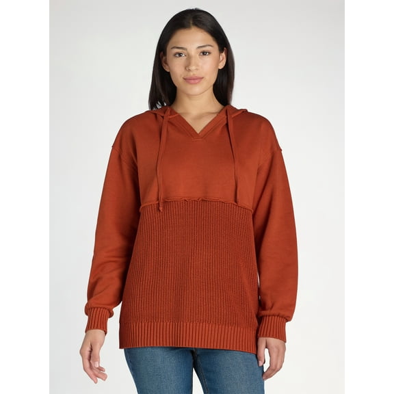 Time And Tru Women's Mixed Media Hoodie, Sizes S-XXXL