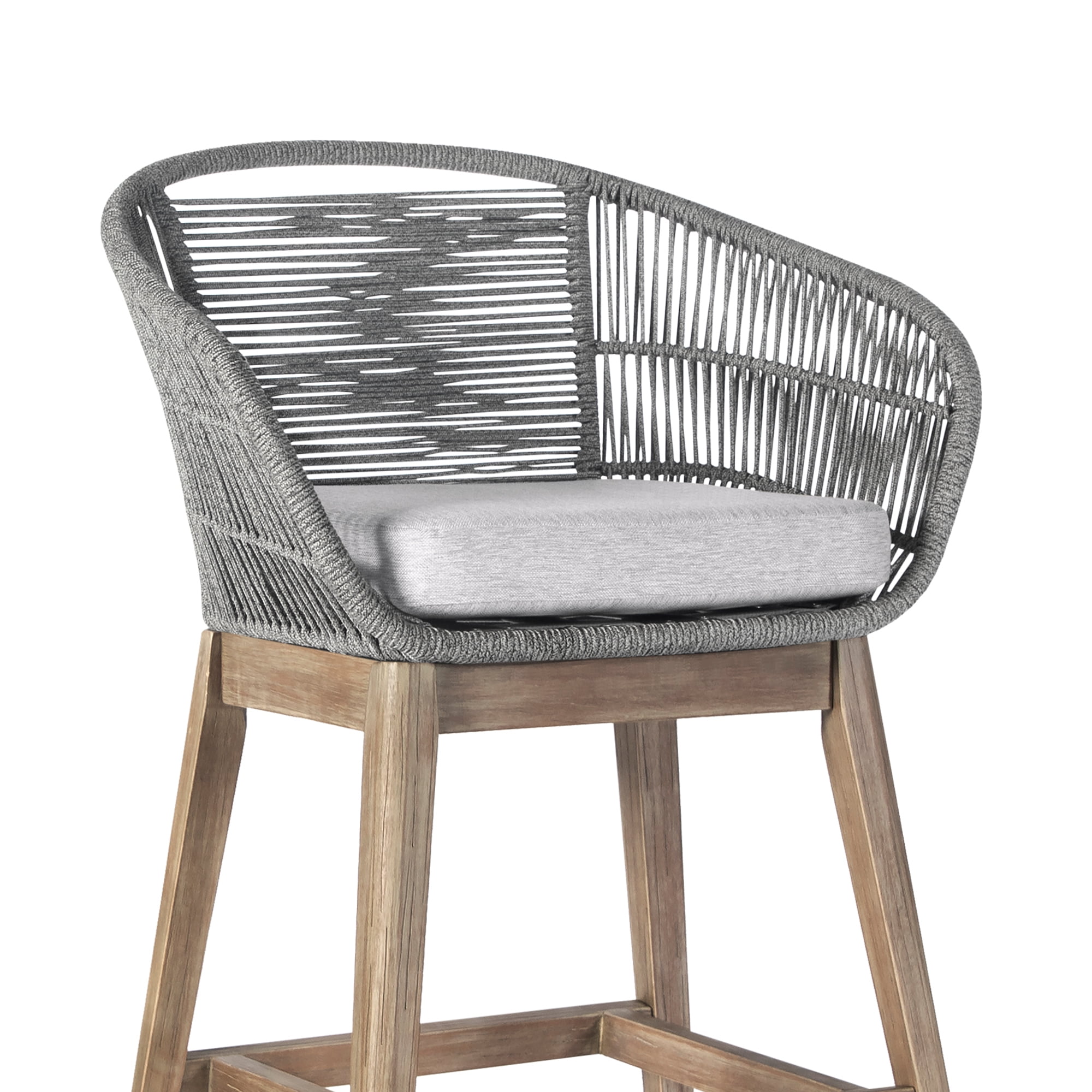 Tutti Frutti Indoor Outdoor Counter Height Bar Stool in Light Eucalyptus Wood with Gray Rope - Set of 3