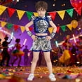 thumbnail image 2 of Teen Boys Dance Sparkly Dance Sleeveless Top and Pants Set 90s Outfit for Kids Performance Dancewear 13-14 Years, 2 of 4