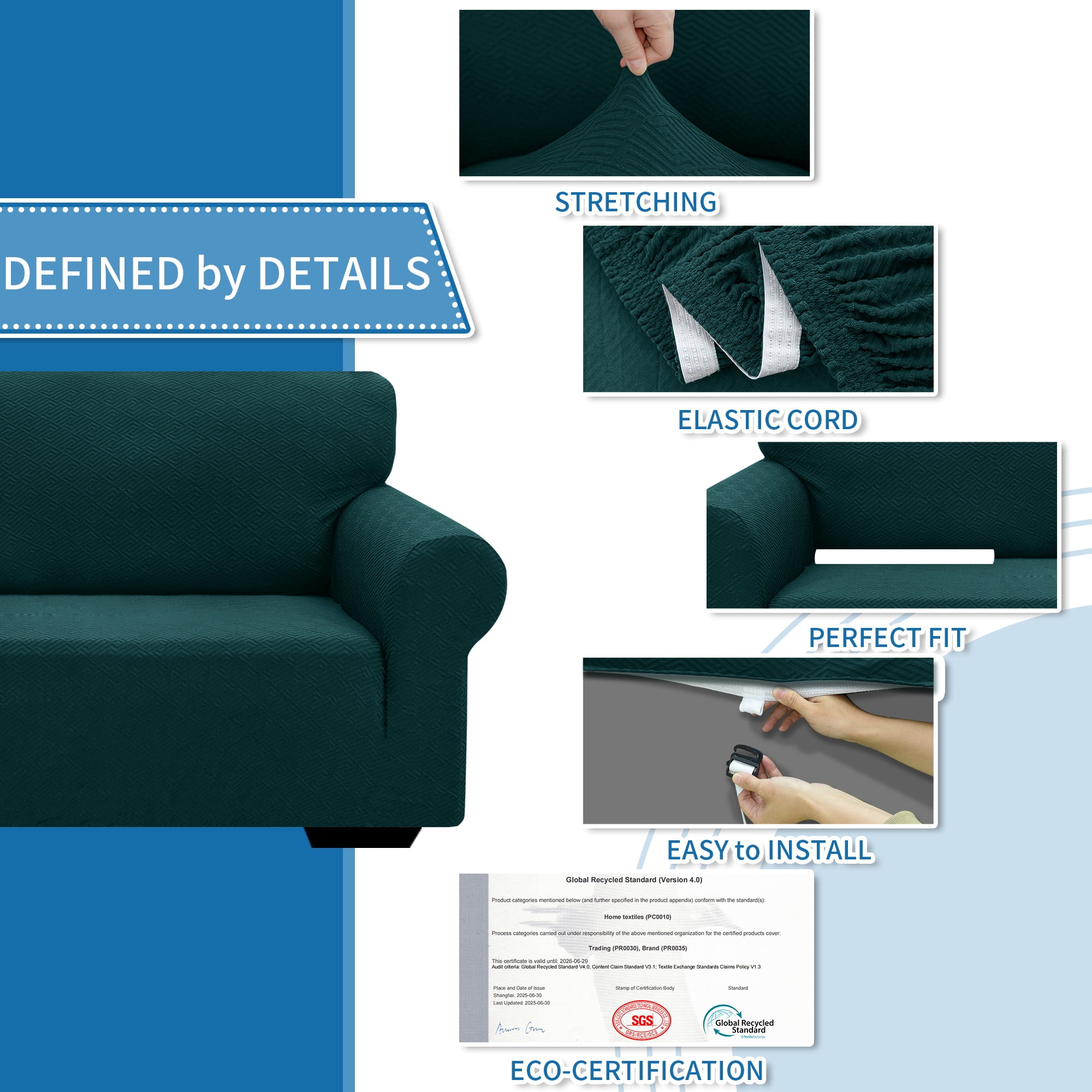 JIATER 1-Piece Sofa Cover Stretch Couch Cover Washable Sofa Slipcover Furniture Protector for Loveseat Sofa,Dark Green