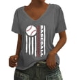 thumbnail image 1 of T-Shirt à Manches Courtes pour Femmes en Liquidation T-Shirt en Chiffon pour Femmes T-Shirt de Baseball Imprimé Lettres de Baseball Col en V Manches Courtes, 1 of 4