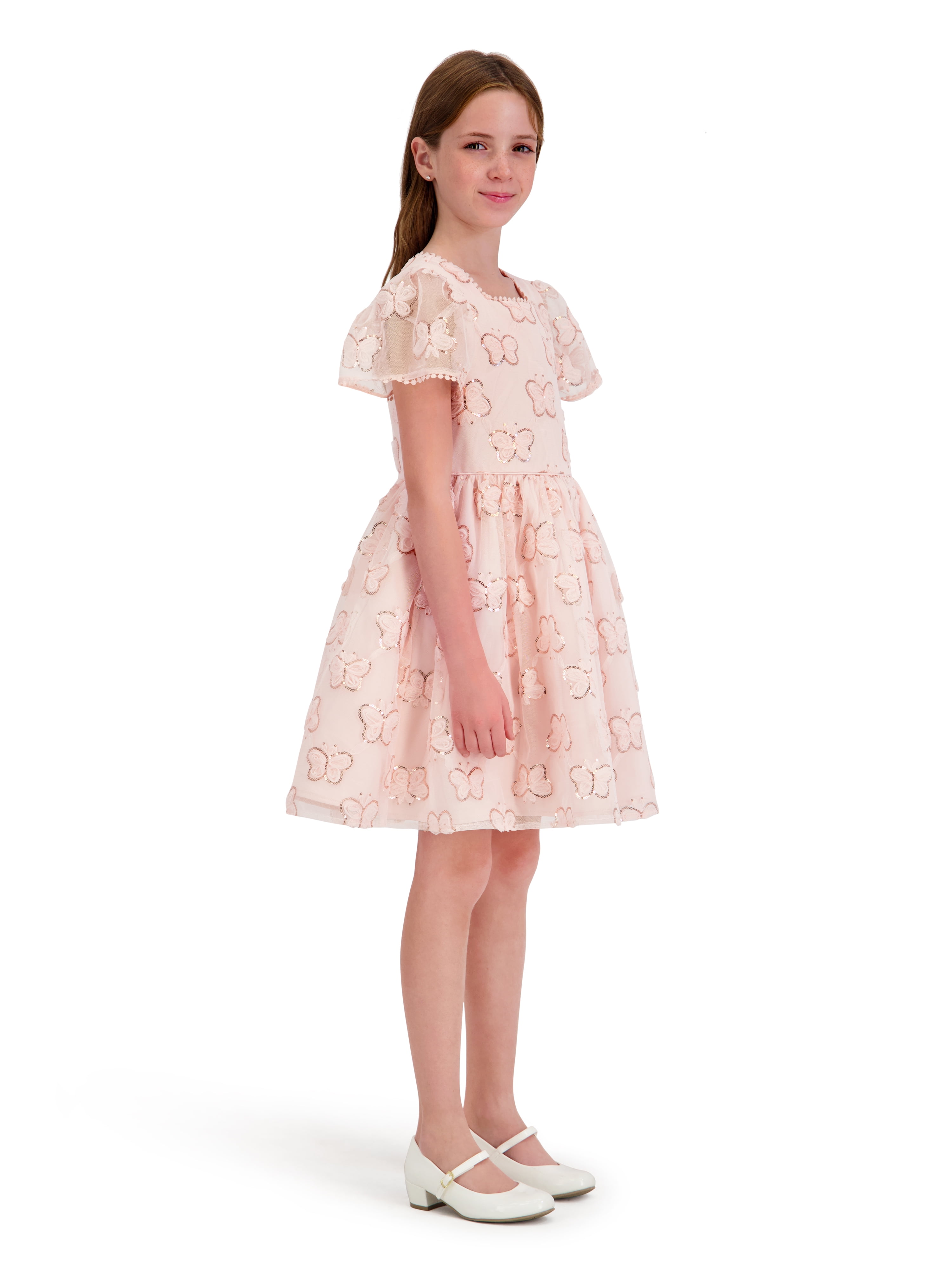Kensie Girl Cap Sleeve Sequin Butterfly Soutache Mesh Dress, Sizes 4-16