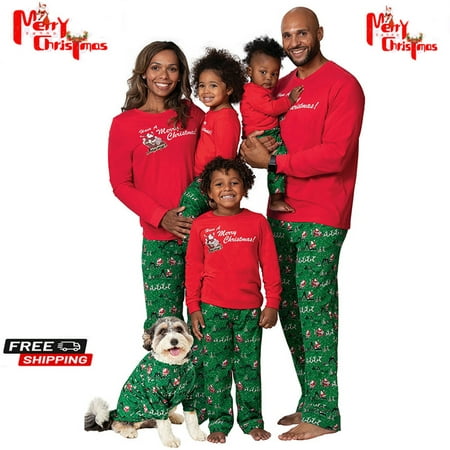 

Christmas Pajamas for Family Parent-Child Christmas Nightwear Santa Claus Letter Print Long Sleeve Round Neck T-Shirt + Elk Print Pants Dog Costume
