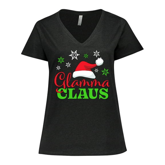 Inktastic Glamma Claus with Christmas Santa Hat and Snowflakes Women's Plus Size V-Neck T-Shirt