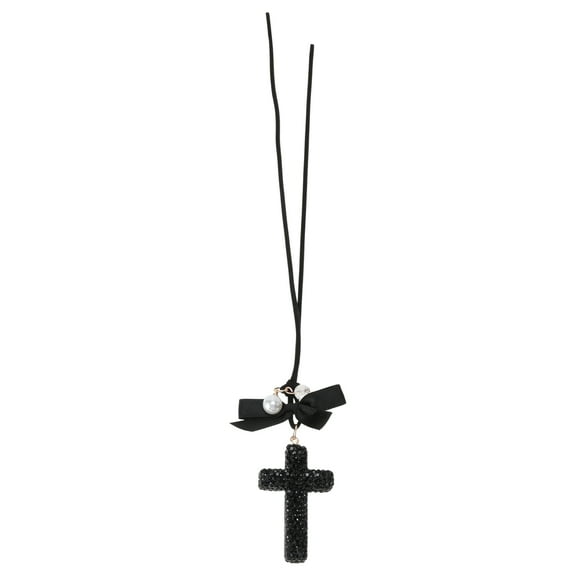 Unique Bargains 1 Pcs Metal Rhinestone Bow Diamond Cross Car Rear View Mirror Pendant Accessories Car Hanging Ornament Black