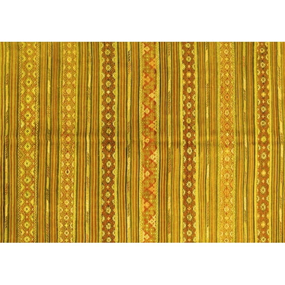 Ahgly Company Machine Washable Indoor Rectangle Abstract Yellow Contemporary Area Rugs, 7' x 10'