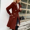 thumbnail image 2 of Wutalume Women's Solid Color Thick Long Sleeve Fashion Coat Jacket, Lapel Design with Double Breasted Buttons, Pockets and Lining, Wool Blend for Fall and Winter,Deep Red XL, 2 of 6