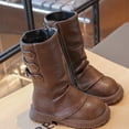 thumbnail image 5 of Girls Fall Winter Fleece Lined Mid-Calf Leather Boots, Long Barrel Princess Style Soft Sole Warm Fashion Daily Matching Dress Boots Brown 2.5, 5 of 7